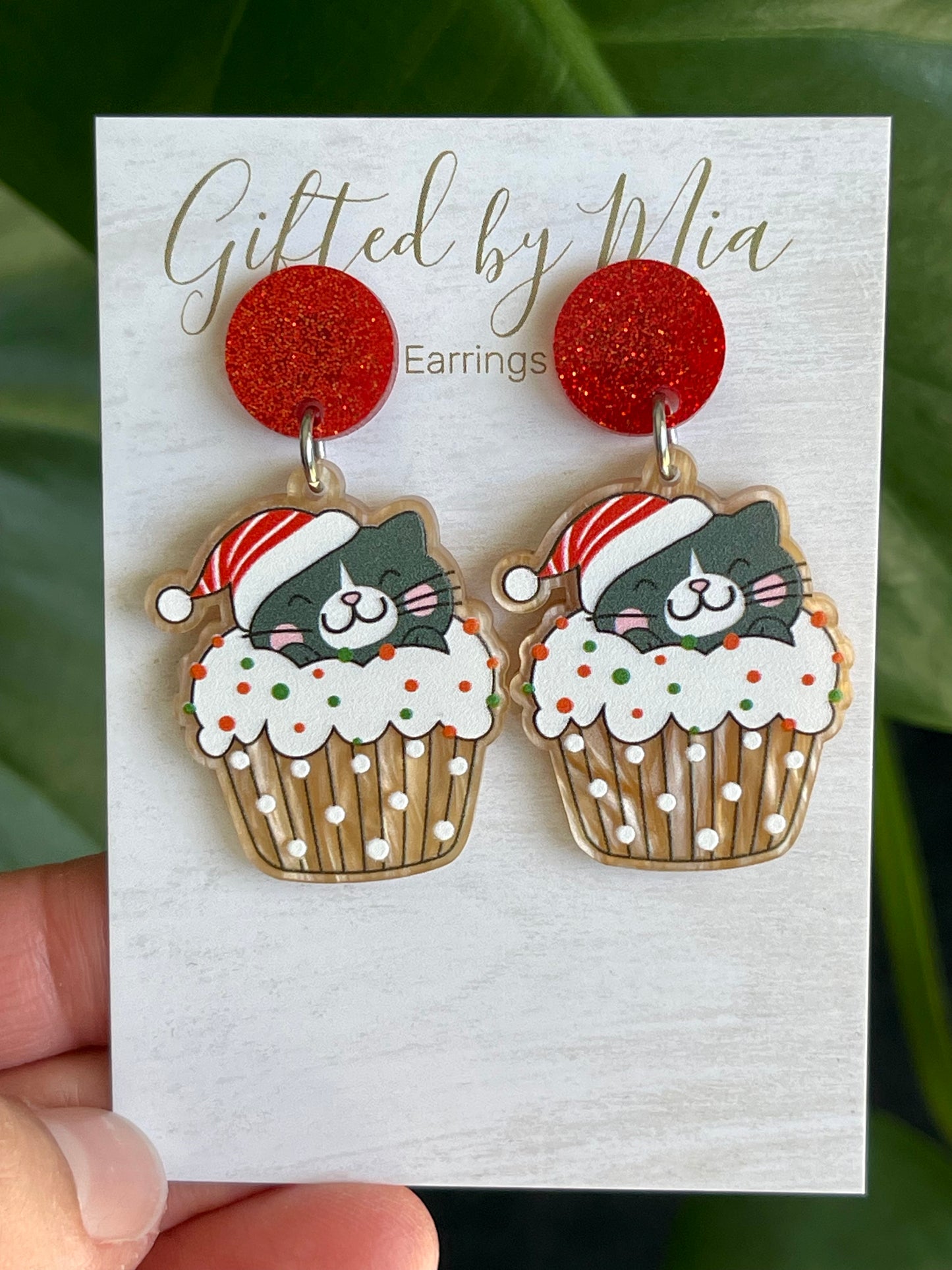 Cat Christmas acrylic statement earrings