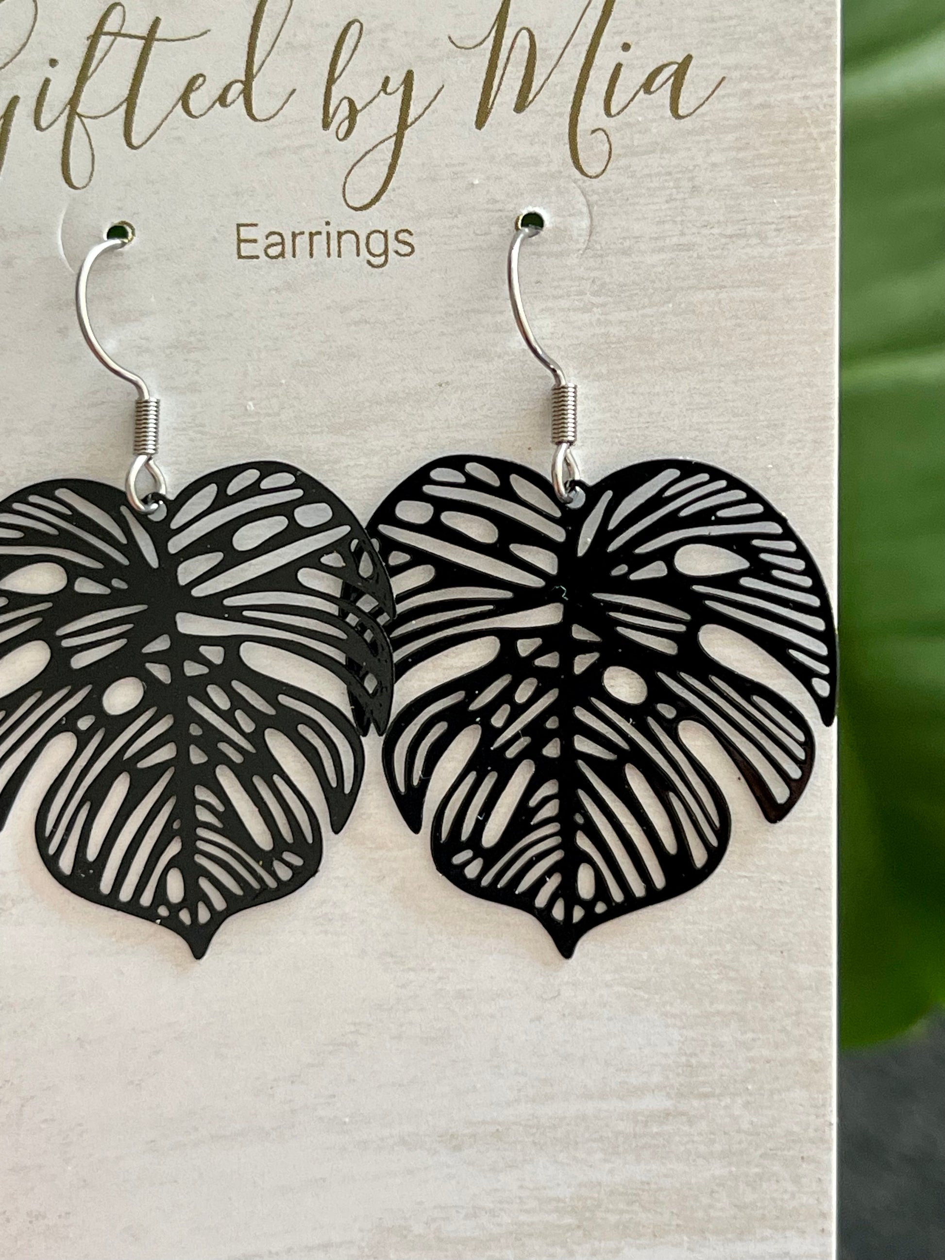 Black Filigree Leaf Earrings