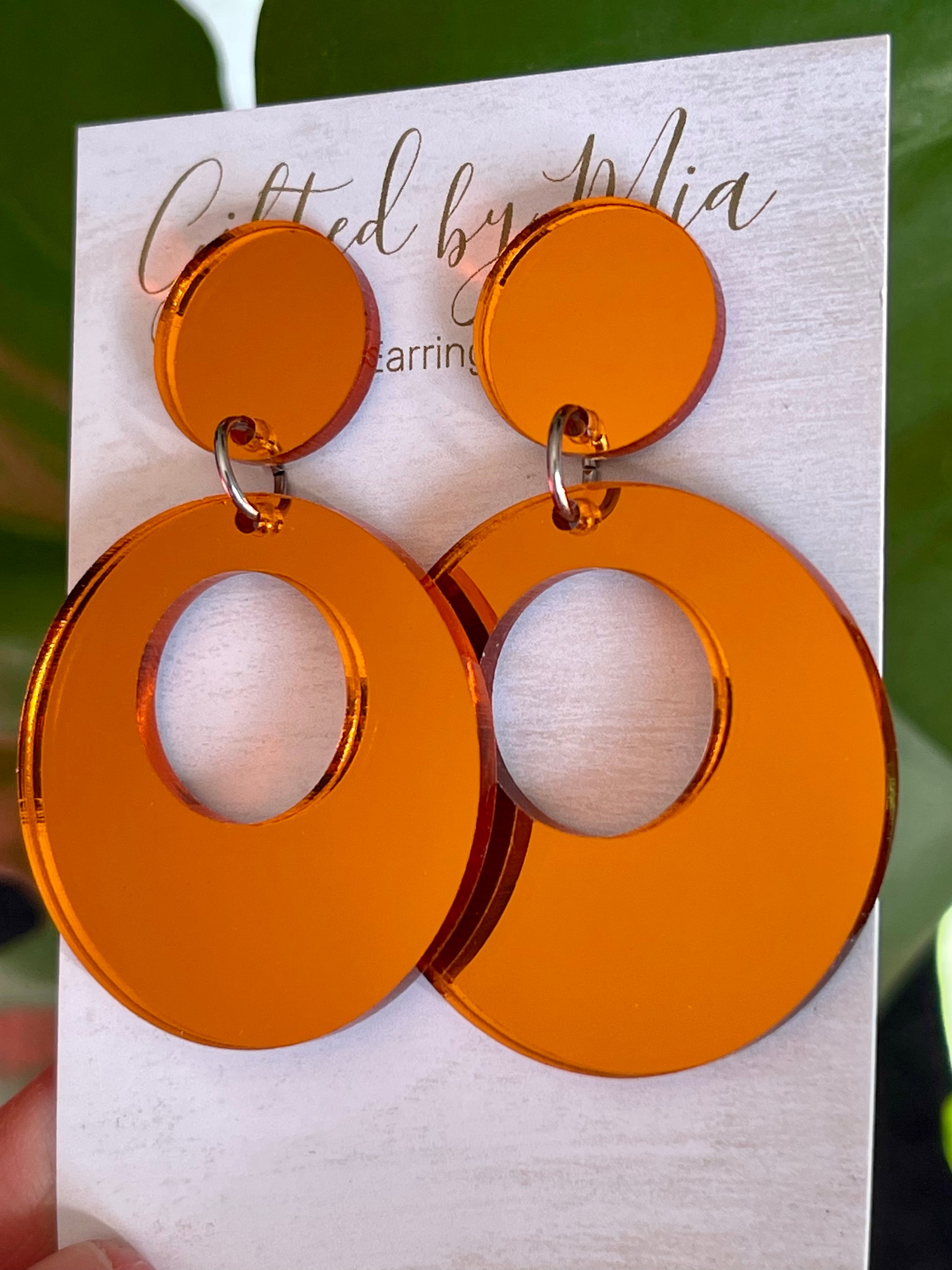 orange acrylic mirror statement earrings