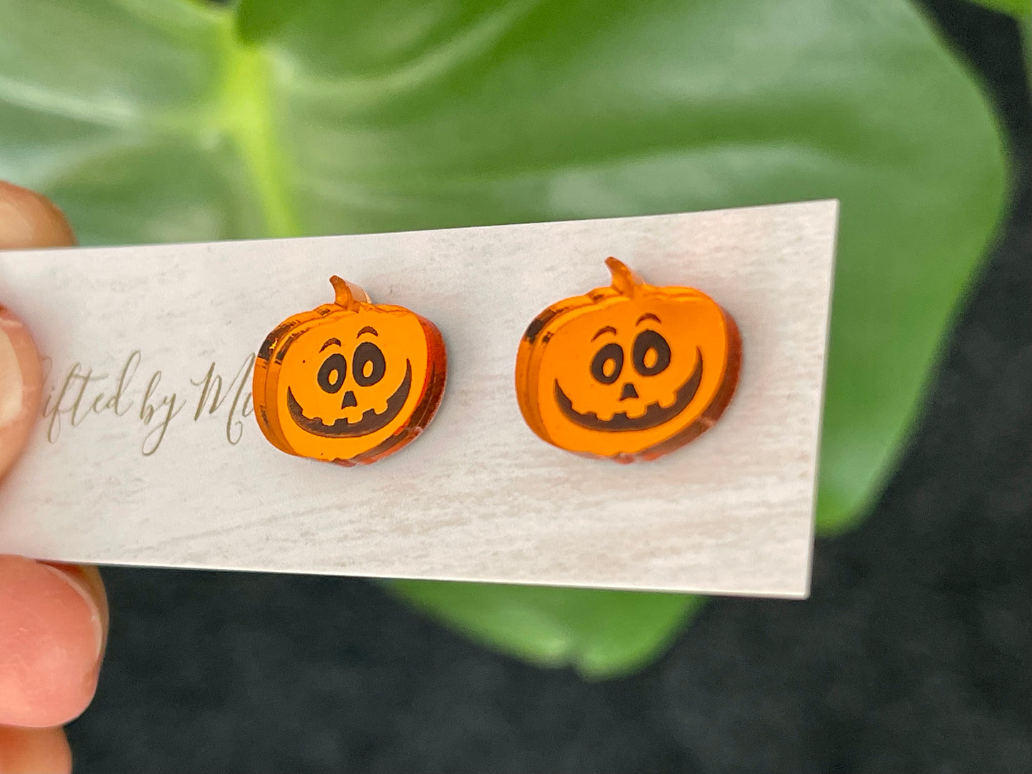 Orange pumpkin statement stud earrings