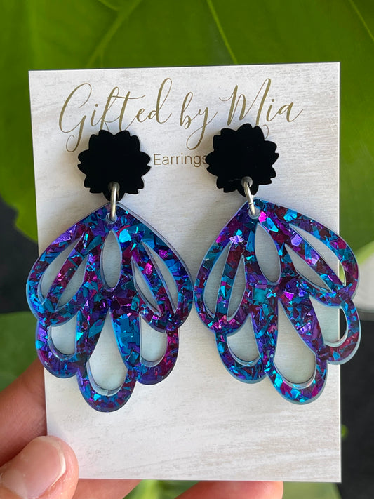 Multicoloured Acrylic Flower Petal Statement Earrings