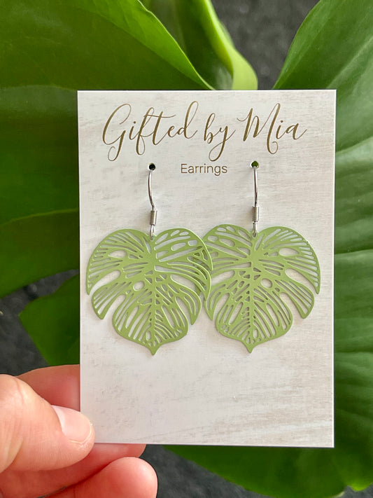 Green Filigree Leaf Statement Earrings
