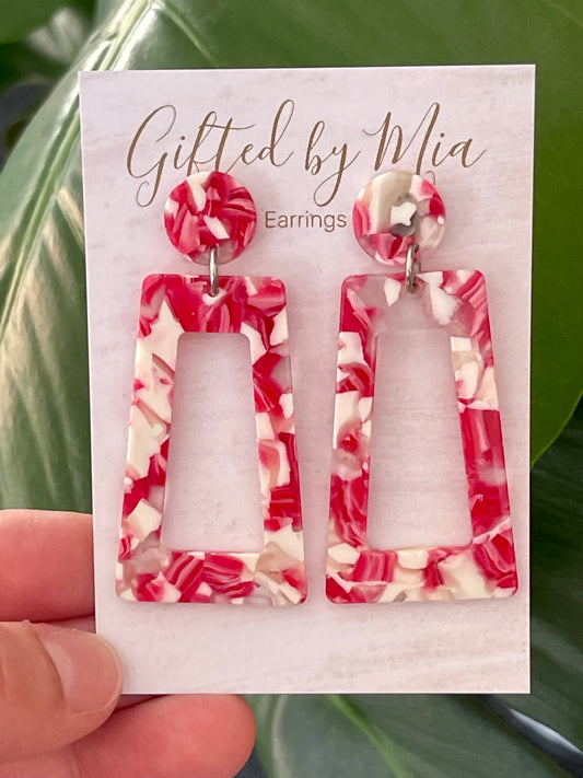 red & white acrylic statement earrings