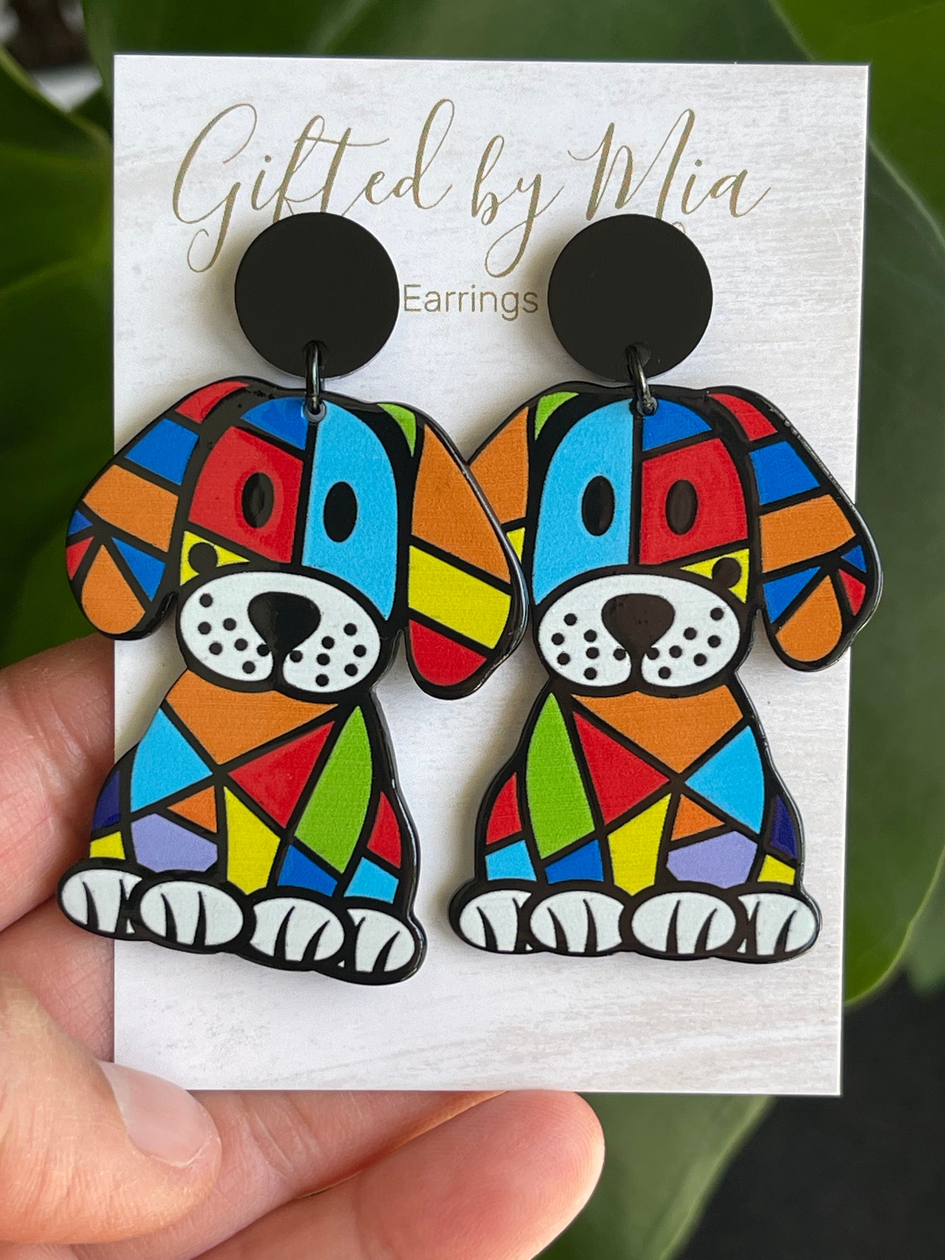 Acrylic Colourful Quirky Dog Earrings