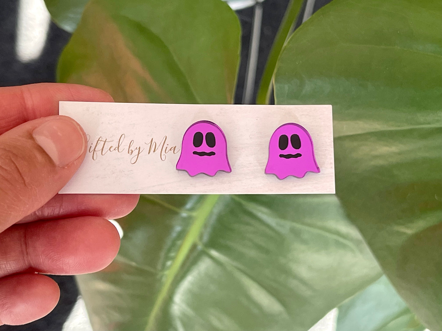 Purple mirror acrylic ghost stud earrings