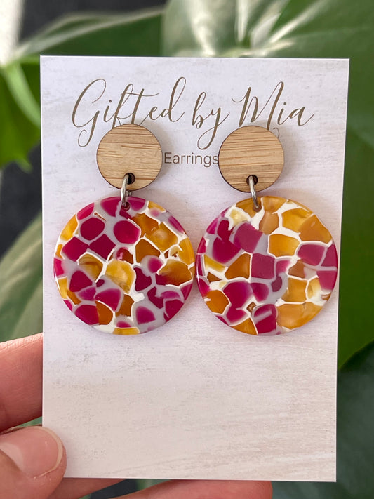 pink & yellow resin statement earrings