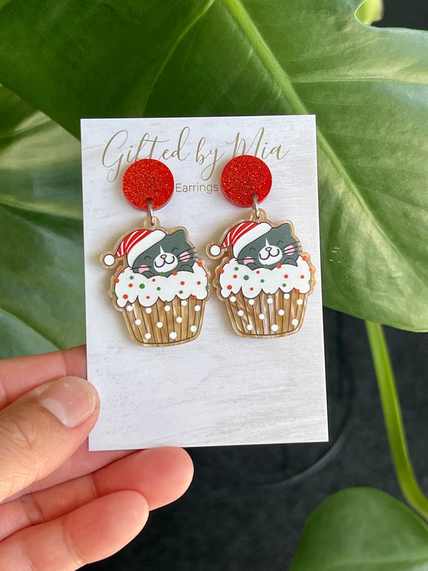 Cat Christmas statement earrings