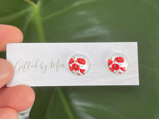 Poppy Flower Print Stud Earrings