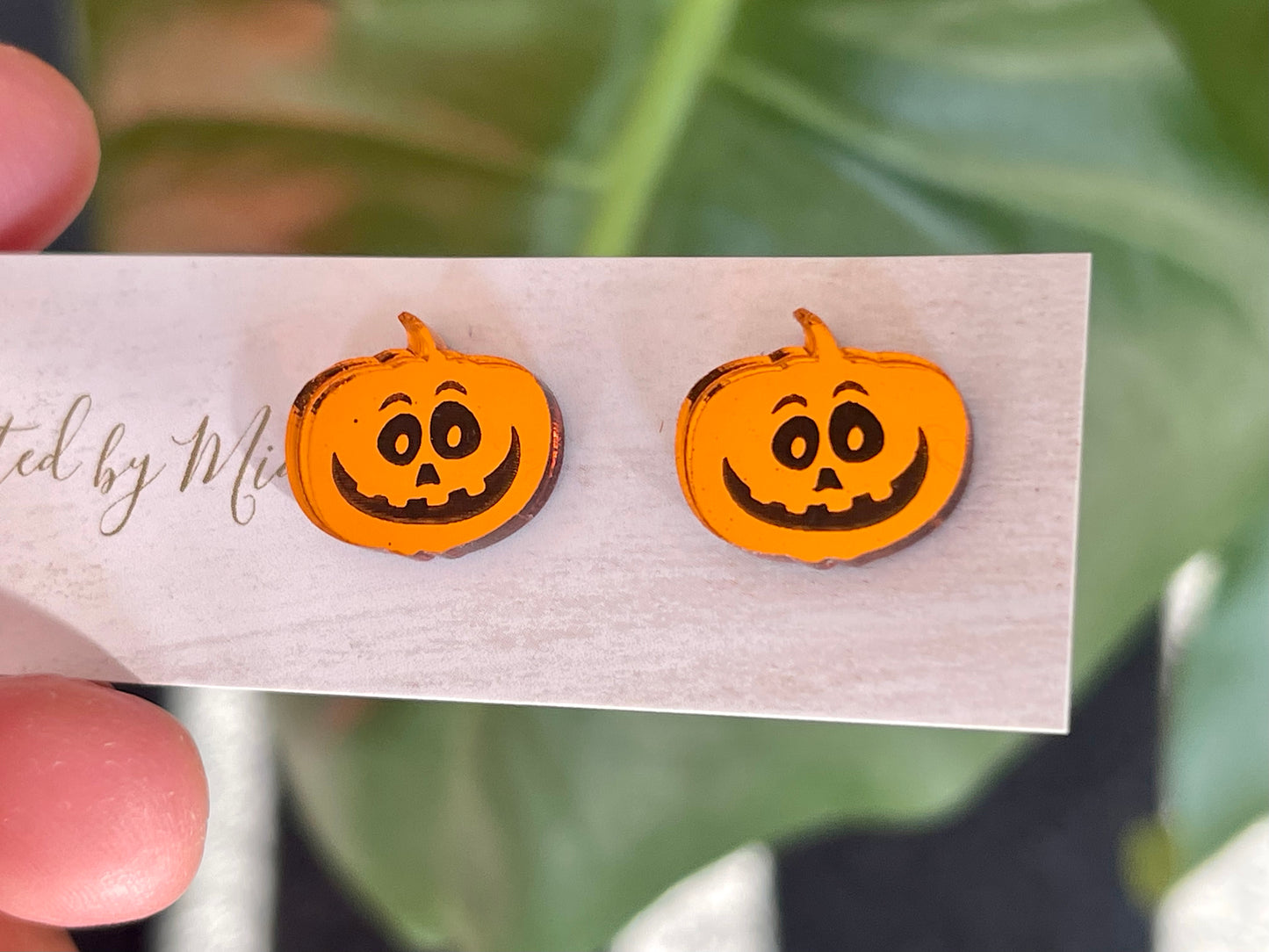 orange pumpkin mirror acrylic statemnet stud earrings