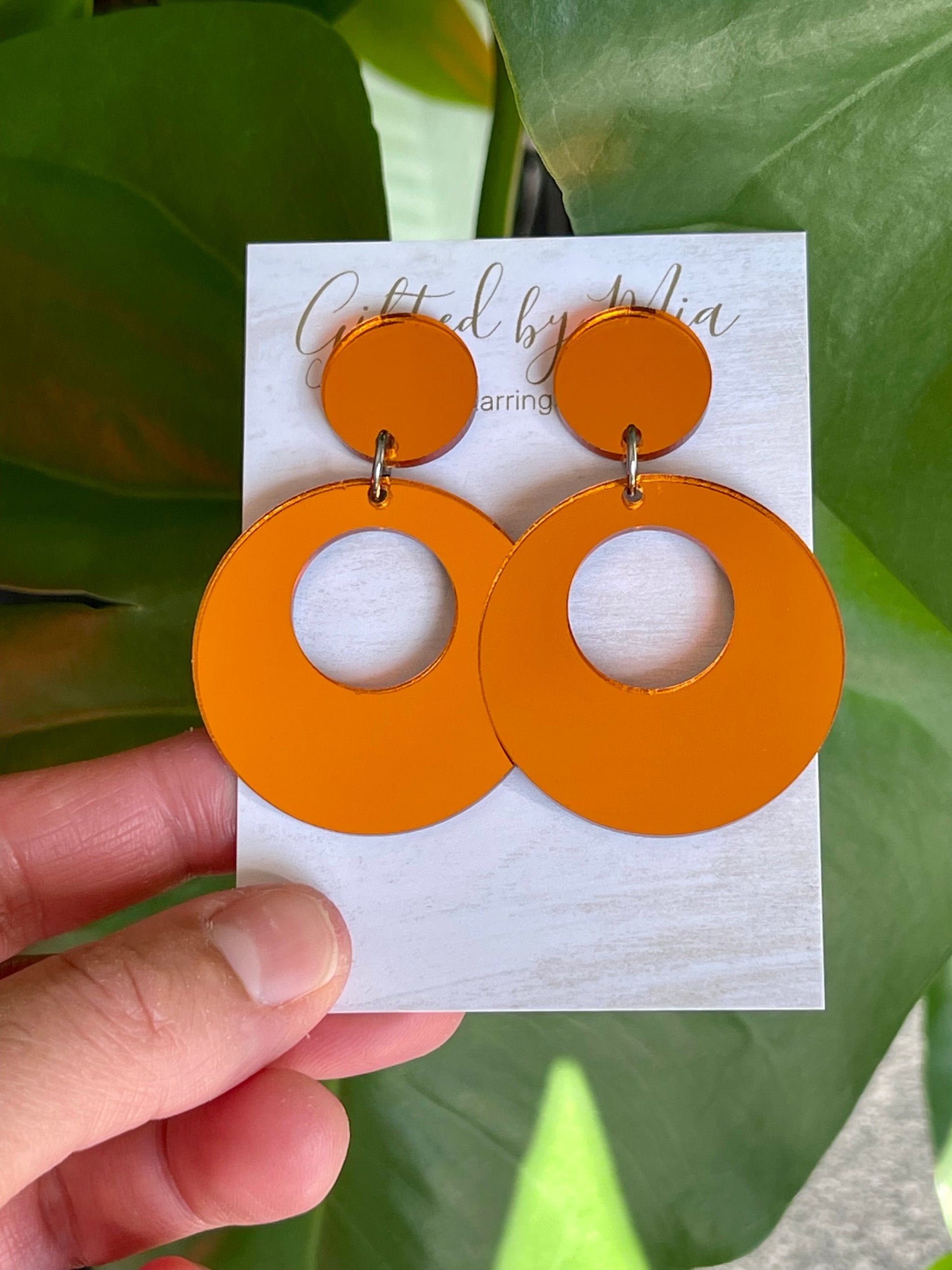 orange mirror acrylic statement earrings