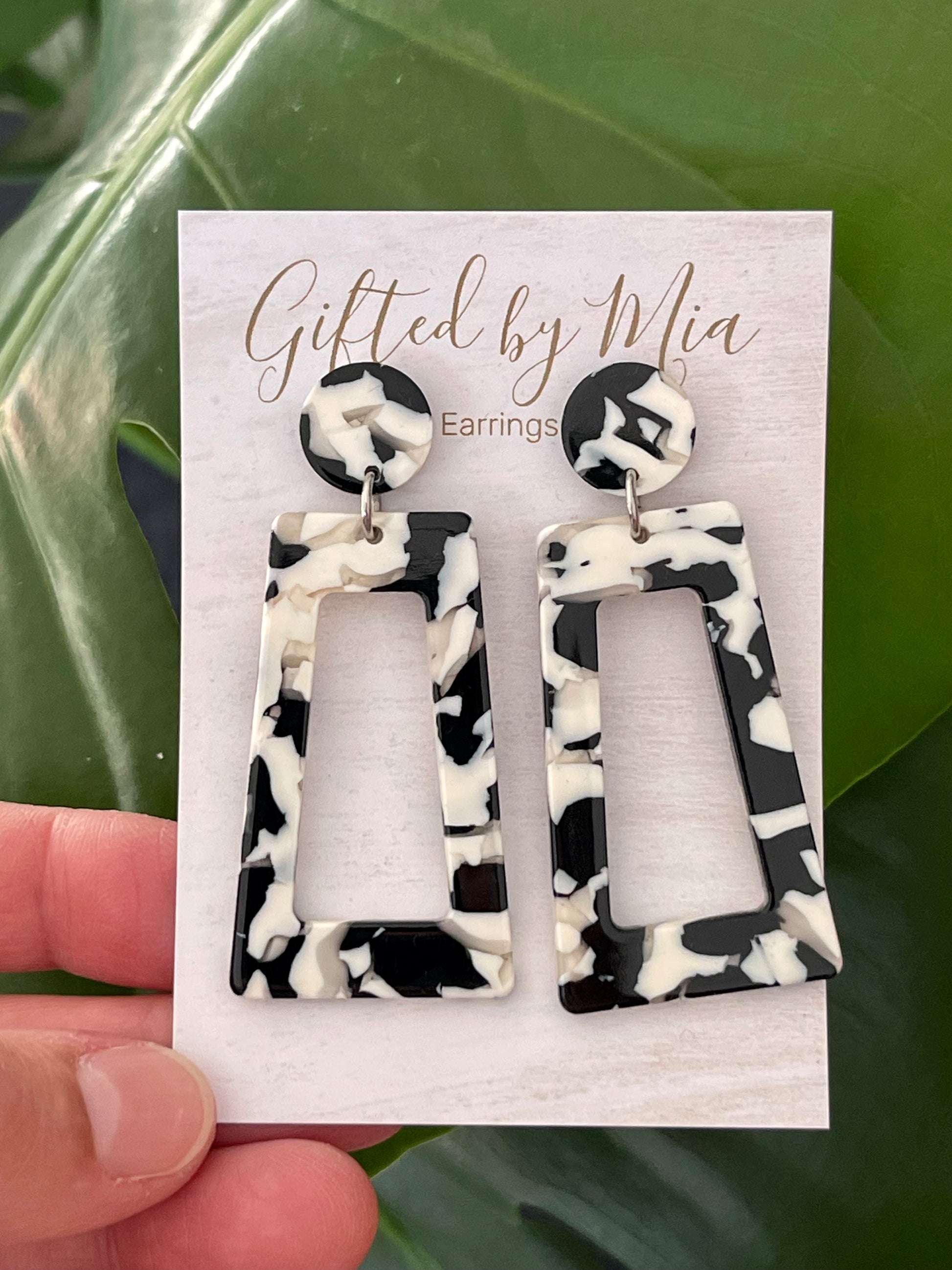 black and white acrylic statement earrings
