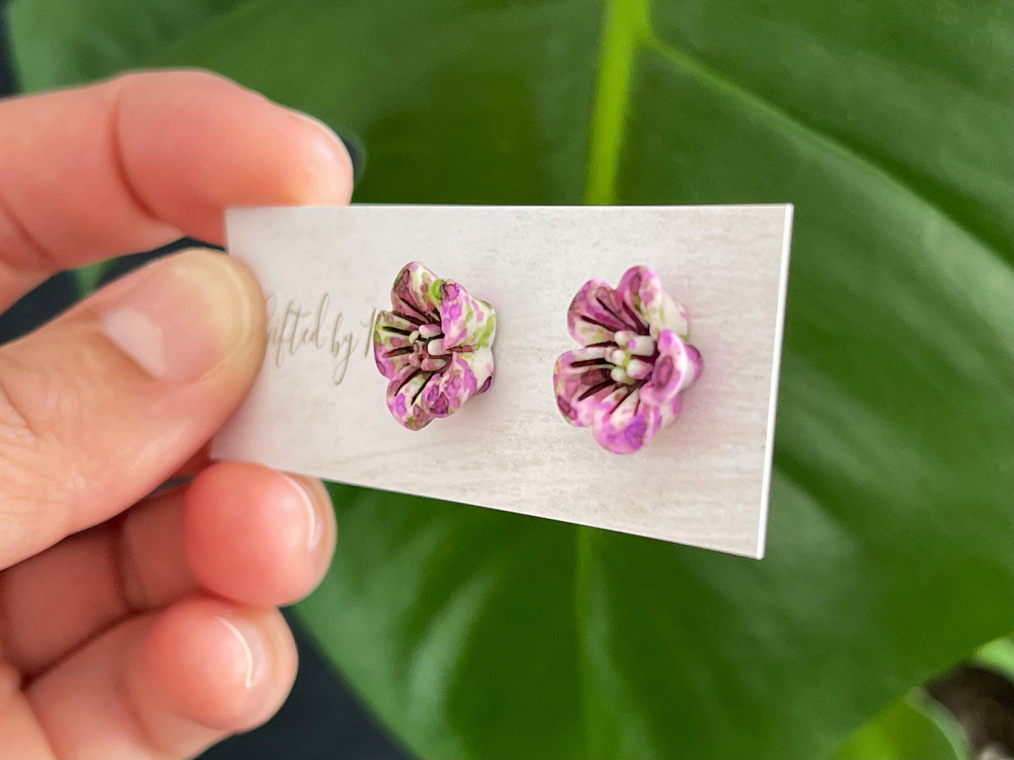 Purple/ Green Floral Casual Stud Earrings