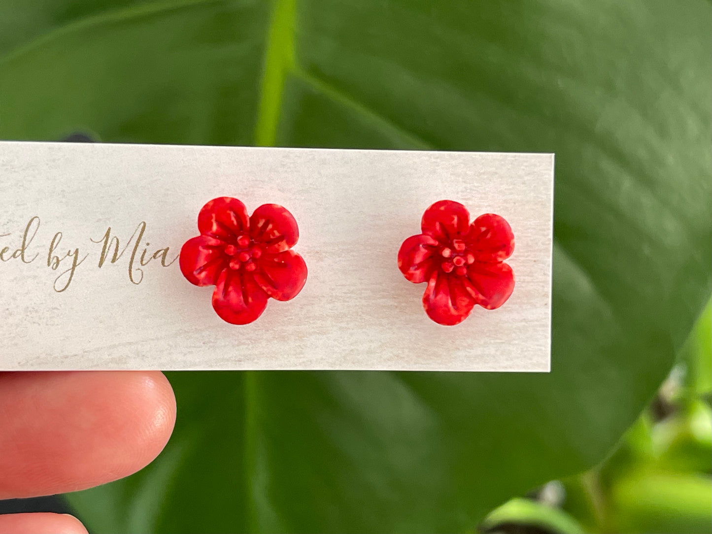Red floral earrings