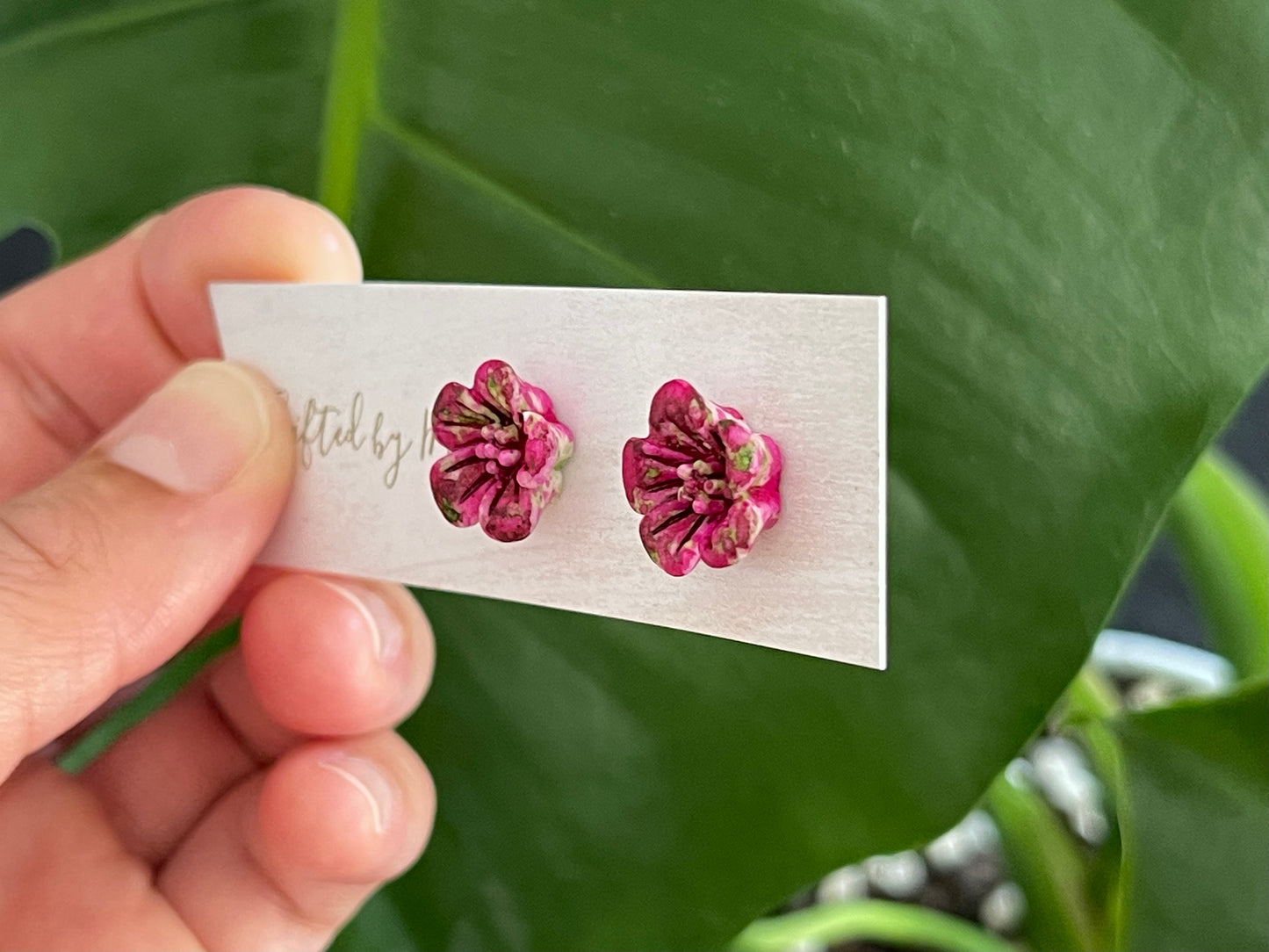 Pink Resin Floral Minimalist Stud Earrings
