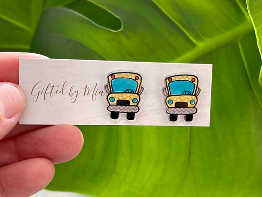 Yellow school bus earrings