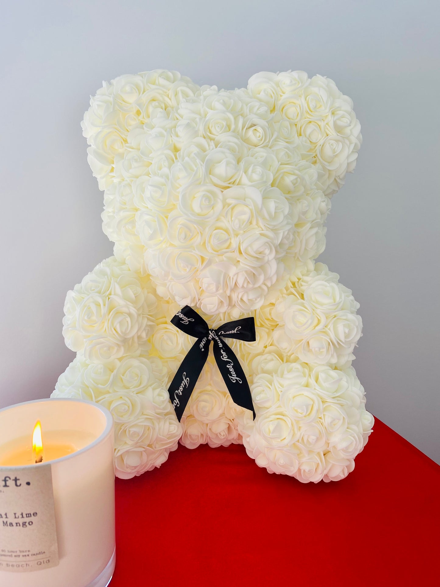 Large Cream White Rose Teddy Bear