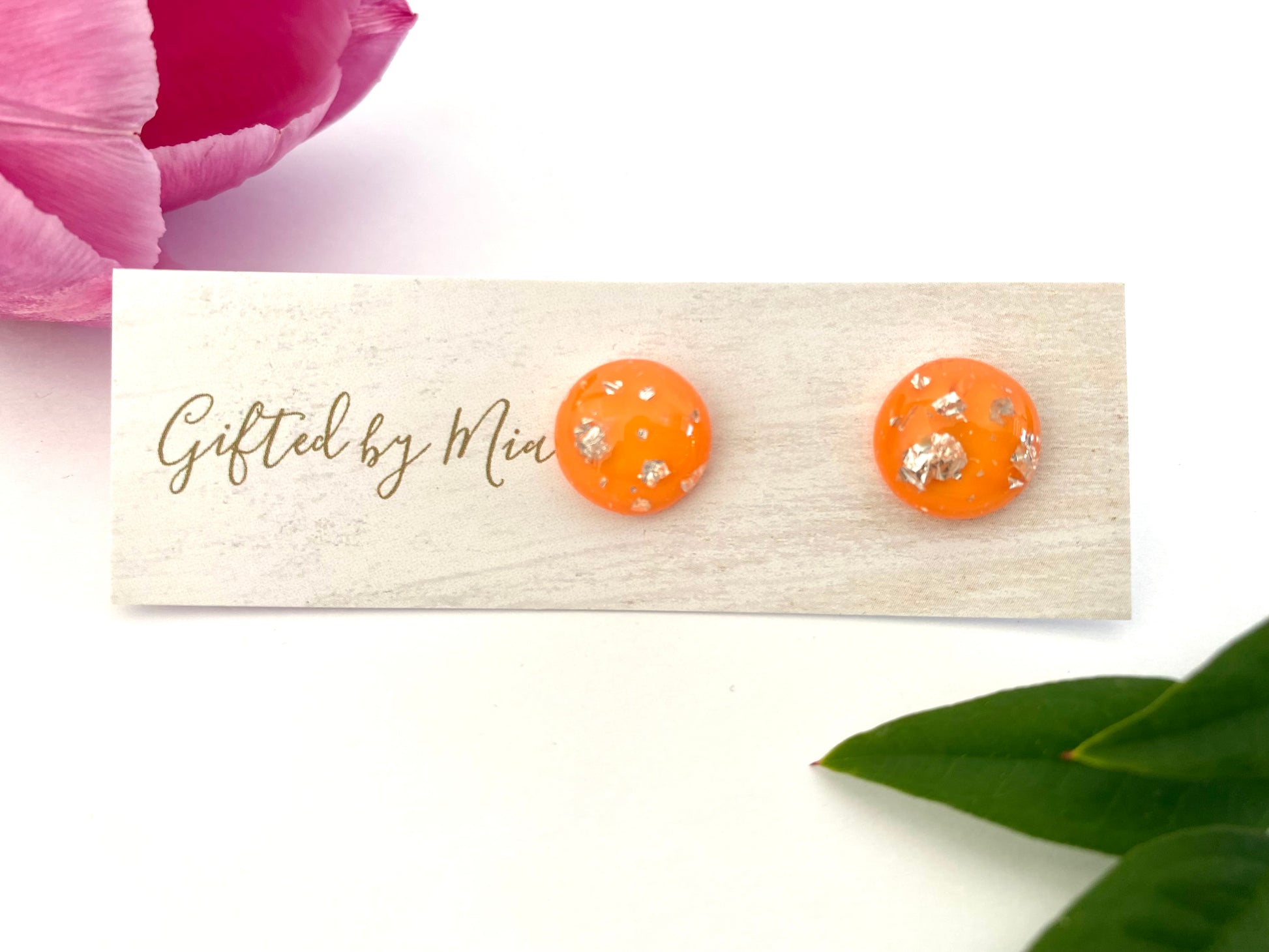 orange resin stud earrings 