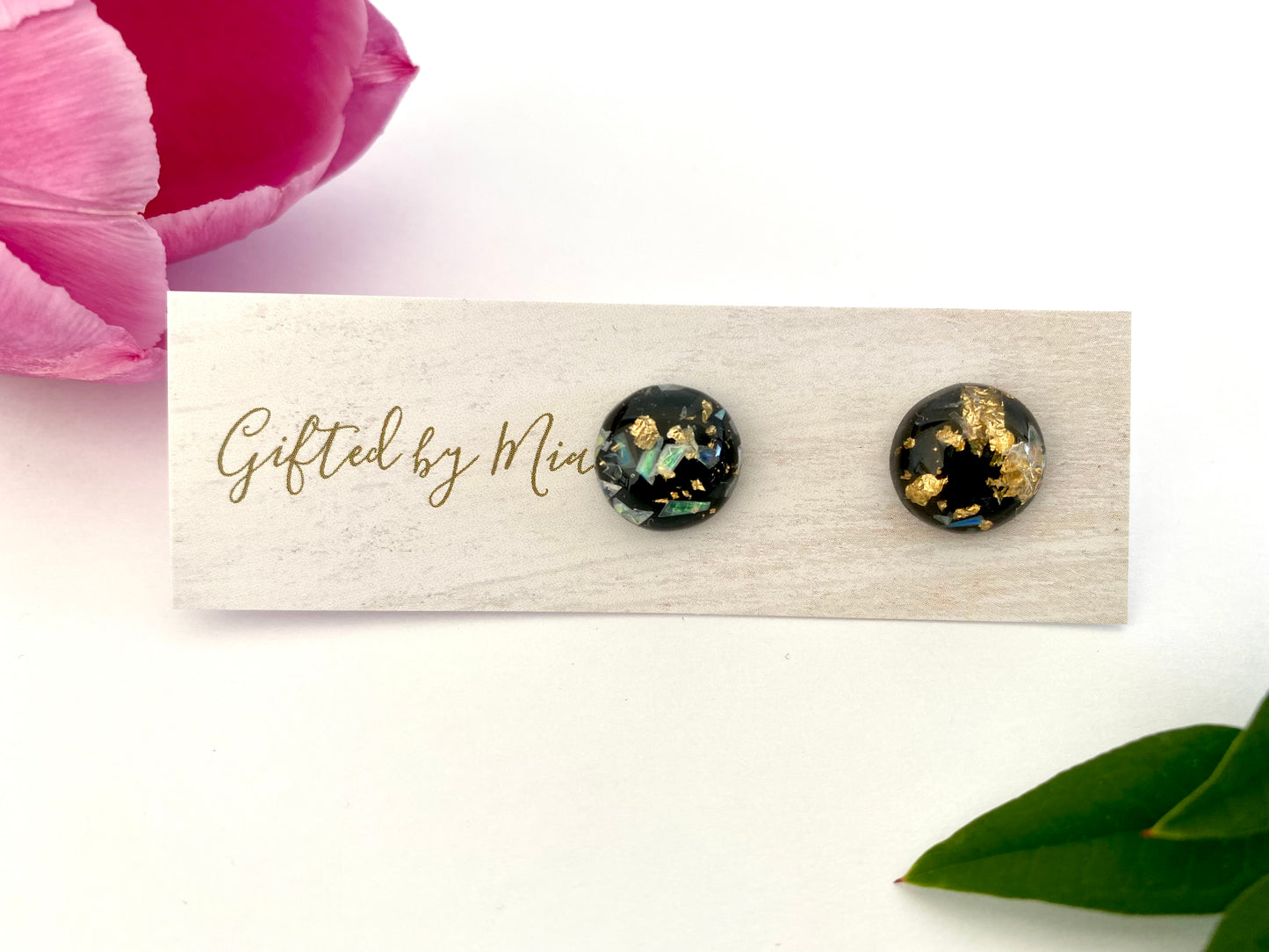 black gold foil resin stud earrings