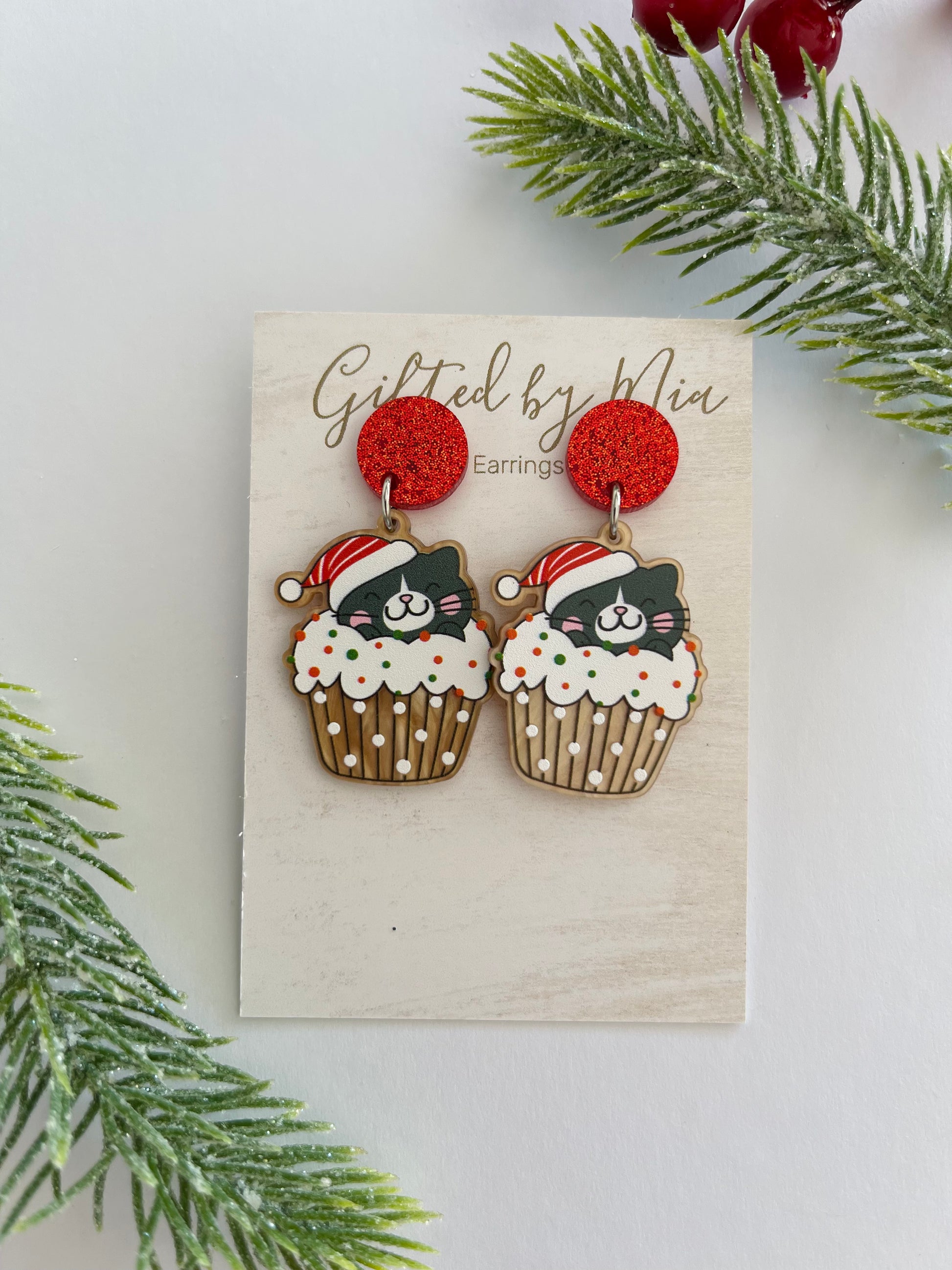 Christmas cat earrings 