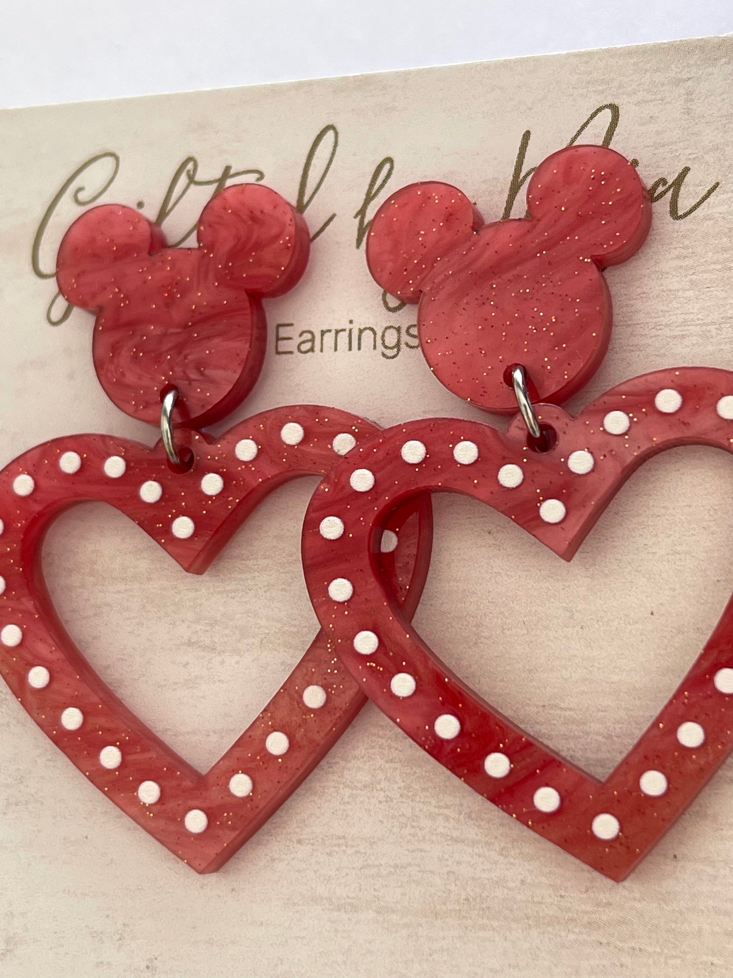 Red Acrylic Heart Earrings