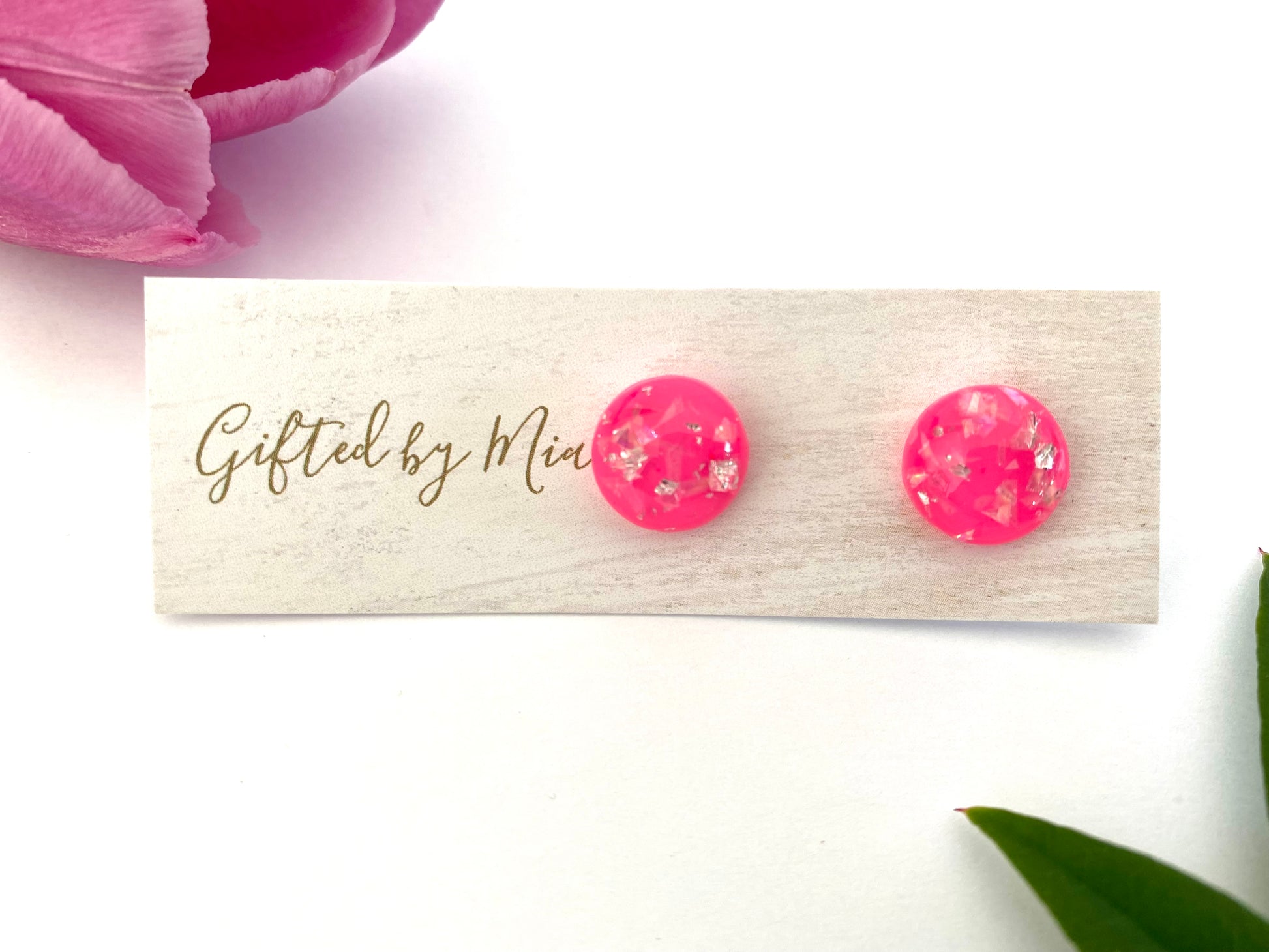 pink resin statement stud earrings
