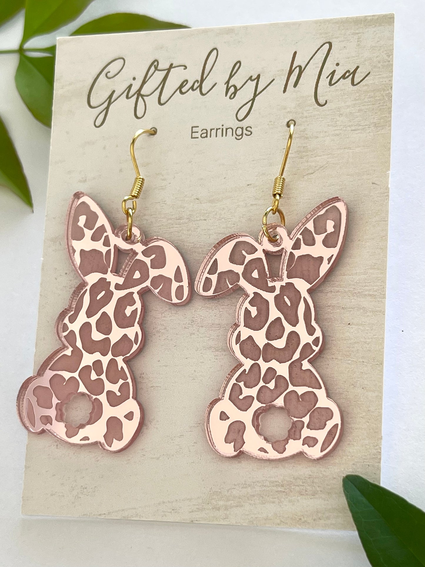 Pink Mirror Easter Bunny Earrings